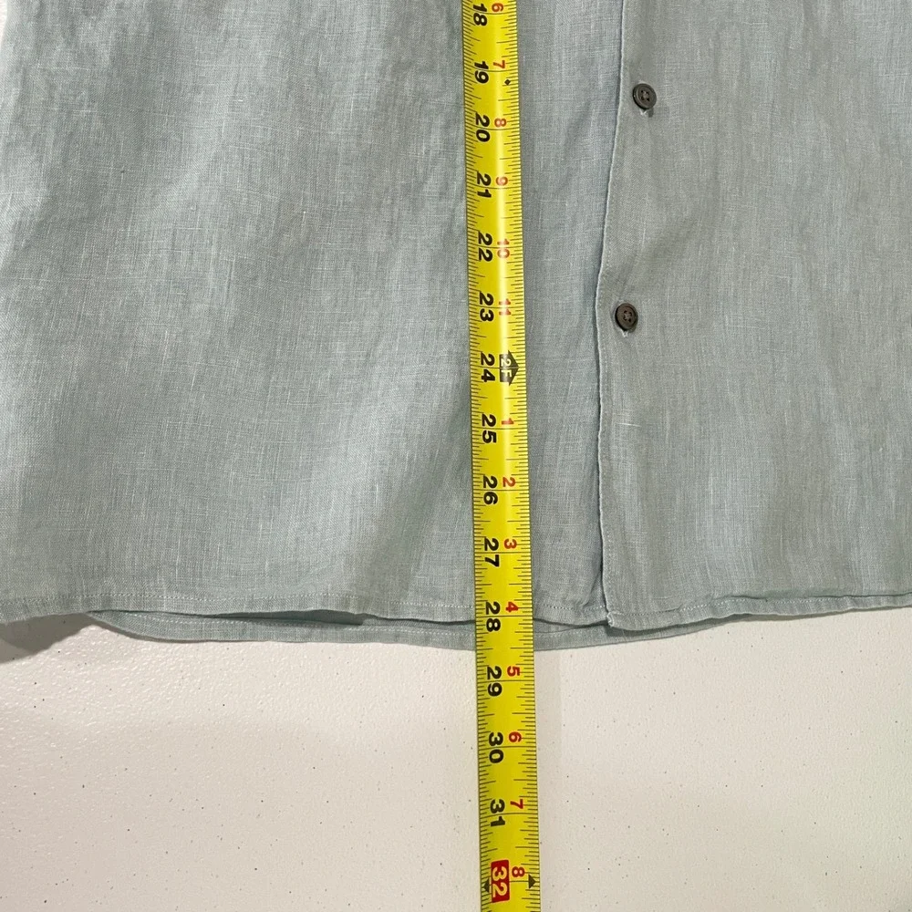 Banana Republic Ice Blue Irish Linen Button Up Shirt Mens L Short Sleeve Coastal